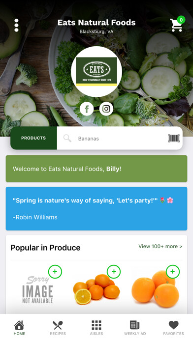 Emulate iPhone app Eats Natural Foods using MyAndroid