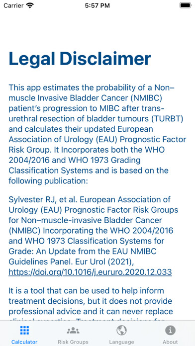 Emulate iPhone app EAU NMIBC Risk Calculator using MyAndroid