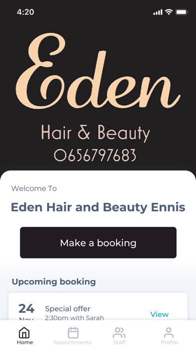 Emulate iPhone app Eden Hair and Beauty Ennis using MyAndroid Emulate iPhone app Eden Hair and Beauty Ennis using MyAndroid