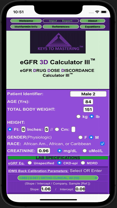 Emulate iPhone app eGFR 3D Calculator III using MyAndroid Emulate iPhone app eGFR 3D Calculator III using MyAndroid