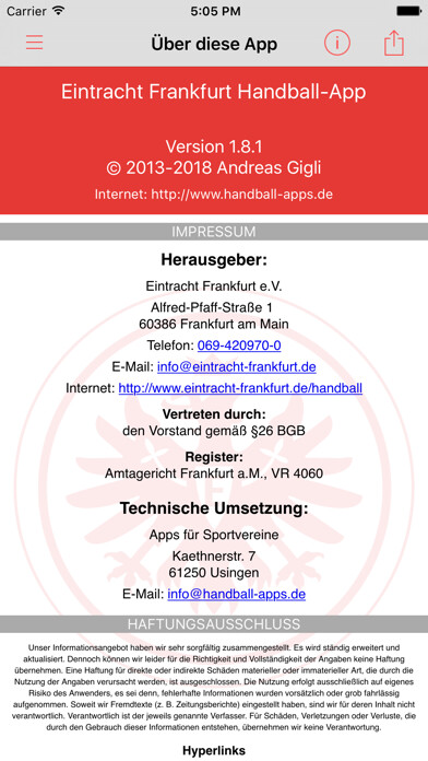 Emulate iPhone app Eintracht Frankfurt Handball using MyAndroid