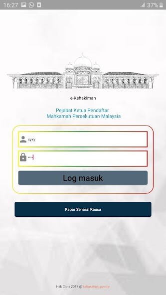 Run android online APK e-Kehakiman from MyAndroid or emulate e-Kehakiman using MyAndroid