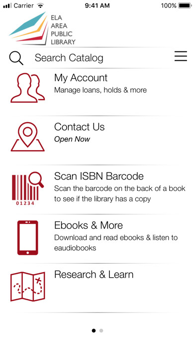 Emulate iPhone app Ela Area Public Library using MyAndroid