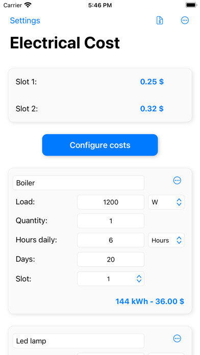 Emulate iPhone app Electrical Cost using MyAndroid
