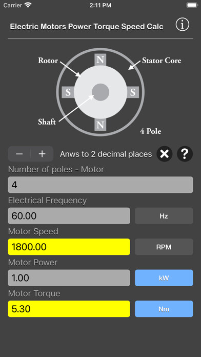 Emulate iPhone app Electric Motors Speed Calc using MyAndroid Emulate iPhone app Electric Motors Speed Calc using MyAndroid