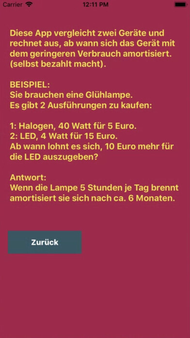 Emulate iPhone app Elektrogeräte Amortisation using MyAndroid Emulate iPhone app Elektrogeräte Amortisation using MyAndroid