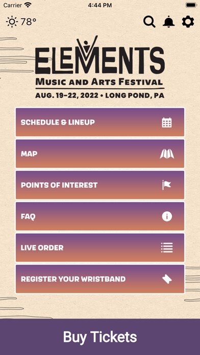 Emulate iPhone app Elements Music Festival using MyAndroid