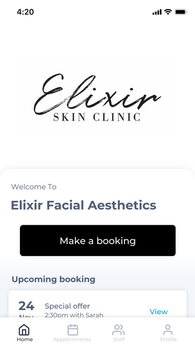 Emulate iPhone app Elixir Facial Aesthetics using MyAndroid