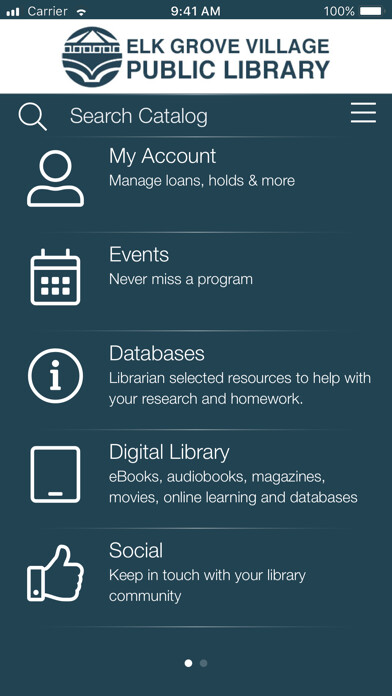 Emulate iPhone app Elk Grove Village Library using MyAndroid