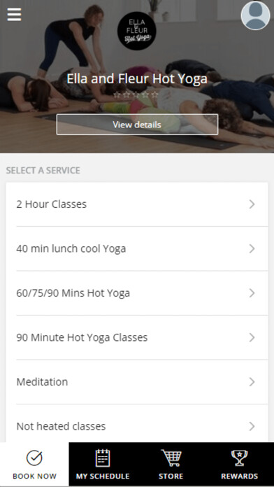 Emulate iPhone app Ella and Fleur Hot Yoga using MyAndroid