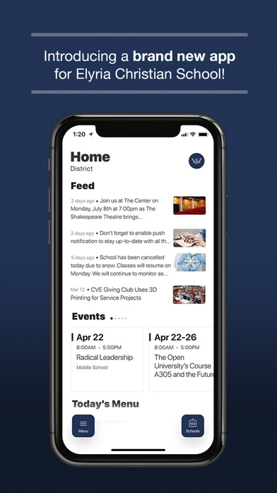 Emulate iPhone app Elyria Christian School using MyAndroid