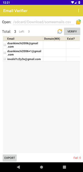 Run android online APK Email Verifier from MyAndroid or emulate Email Verifier using MyAndroid