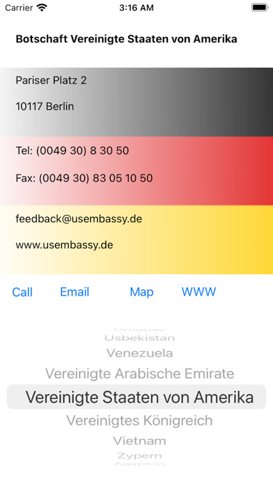 Emulate iPhone app Embassies in Germany using MyAndroid