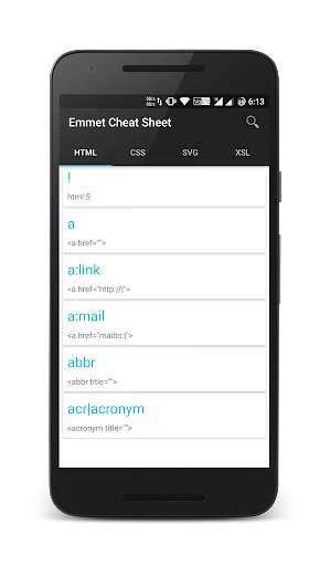 Run android online APK Emmet Cheat Sheet from MyAndroid or emulate Emmet Cheat Sheet using MyAndroid