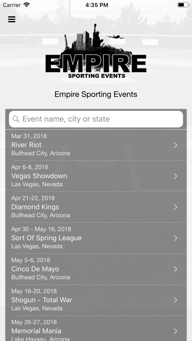 Emulate iPhone app Empire Sporting Events using MyAndroid