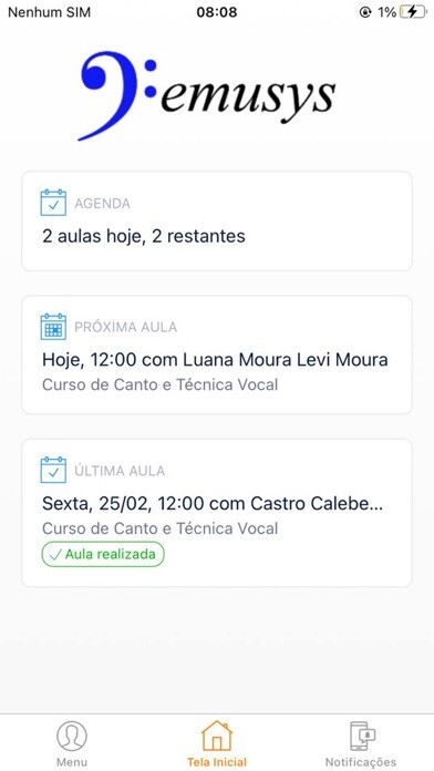 Emulate iPhone app Emusys - Alunos e Professores using MyAndroid