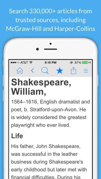 Emulate iPhone app Encyclopedia by Farlex using MyAndroid