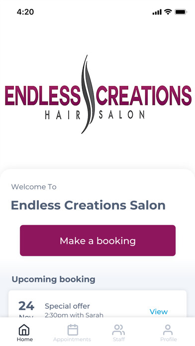 Emulate iPhone app Endless Creations Salon using MyAndroid