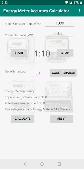 Run android online APK Energy Meter Accuracy Calculator from MyAndroid or emulate Energy Meter Accuracy Calculator using MyAndroid