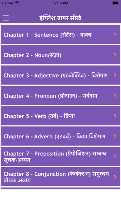 Emulate iPhone app English Grammar Speaking Hindi using MyAndroid