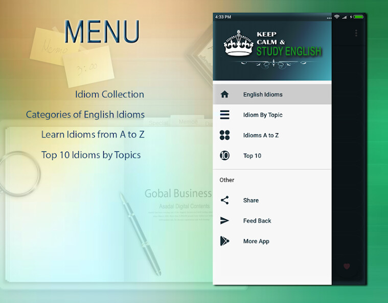 Emulate iPhone app English idioms in use using MyAndroid