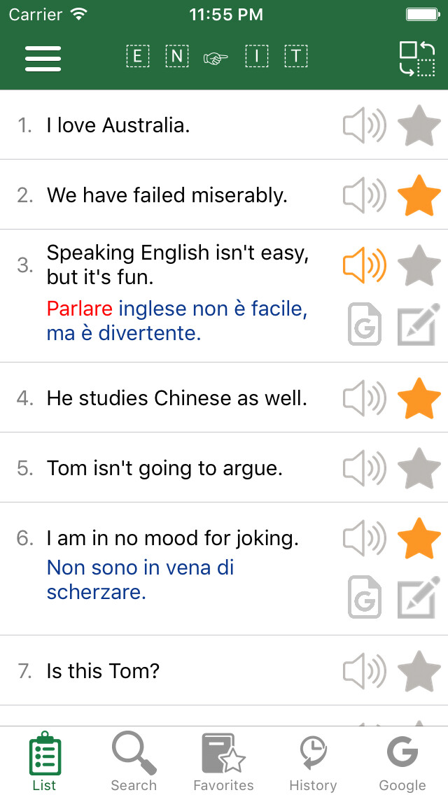 Emulate iPhone app English - Italian Common Phrases using MyAndroid Emulate iPhone app English - Italian Common Phrases using MyAndroid