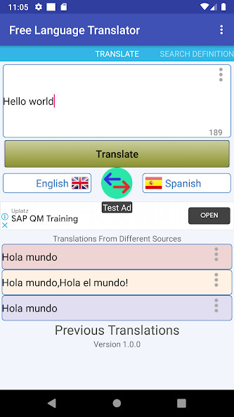 Run android online APK English Language Translator from MyAndroid or emulate English Language Translator using MyAndroid
