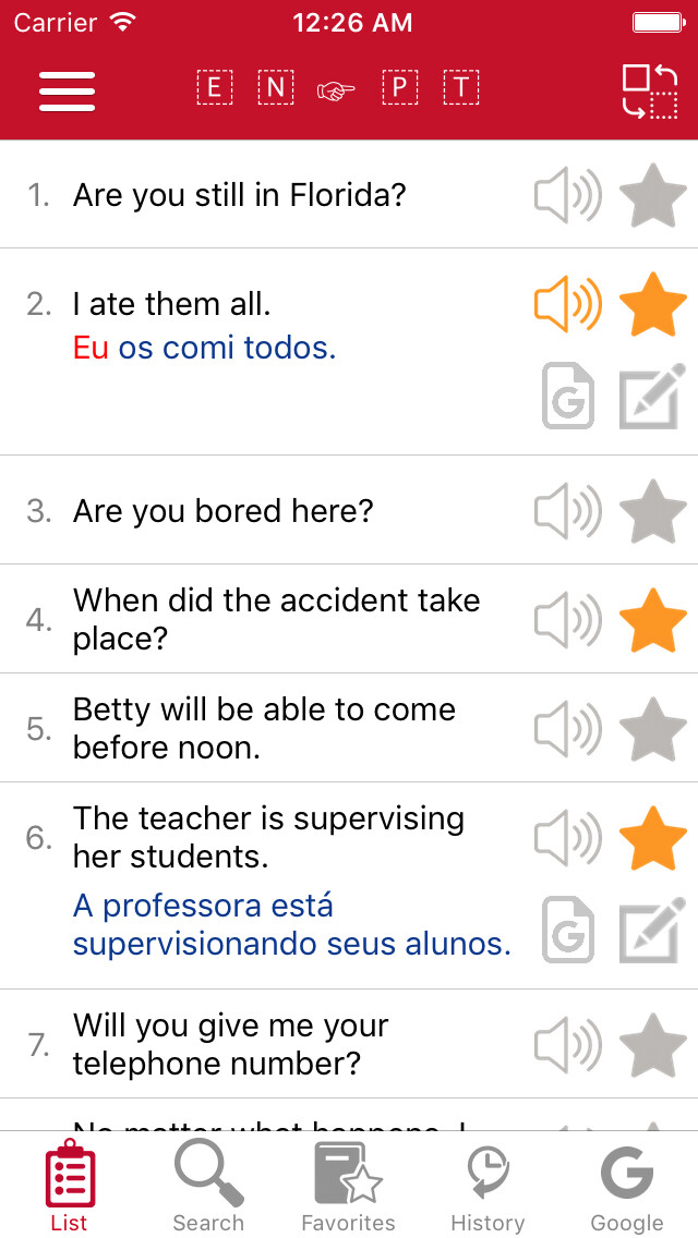 Emulate iPhone app English - Portuguese Common Phrases using MyAndroid Emulate iPhone app English - Portuguese Common Phrases using MyAndroid