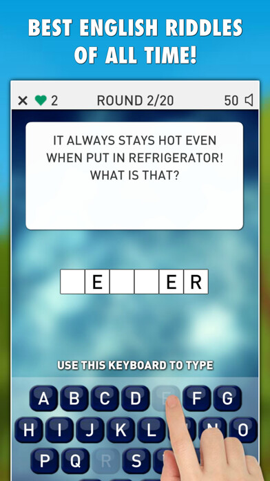 Emulate iPhone app English Riddles Guessing Game using MyAndroid