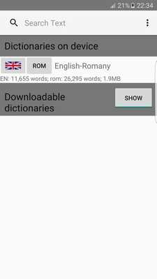 Emulate Android APK English to Romany Dictionary