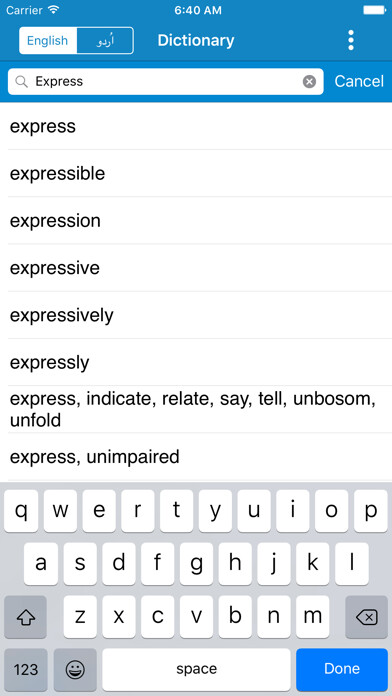 Emulate iPhone app English - Urdu Offline Dictionary using MyAndroid