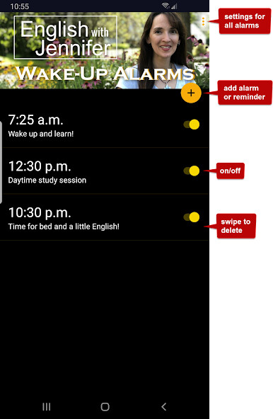 Run android online APK English with Jennifer – Alarm Clock  Reminder App from MyAndroid or emulate English with Jennifer – Alarm Clock  Reminder App using MyAndroid