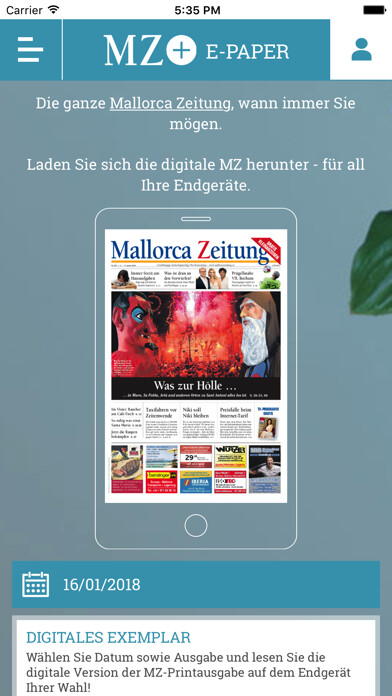 Emulate iPhone app E-Paper Mallorca Zeitung using MyAndroid