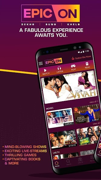Run android online APK EPIC ON - TV Shows, Movies, Podcast, Ebook, Games from MyAndroid or emulate EPIC ON - TV Shows, Movies, Podcast, Ebook, Games using MyAndroid