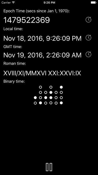Emulate iPhone app Epoch, Binary & Roman Clock using MyAndroid
