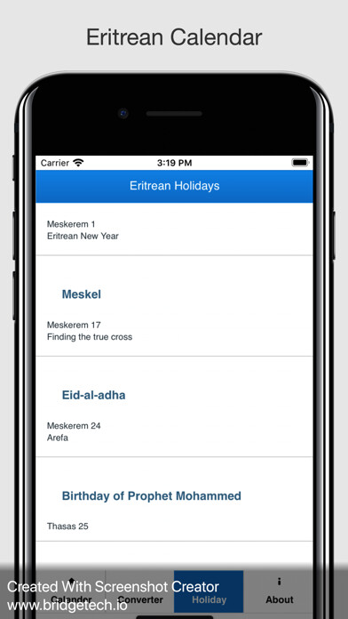 Emulate iPhone app Eritrean calendar using MyAndroid Emulate iPhone app Eritrean calendar using MyAndroid