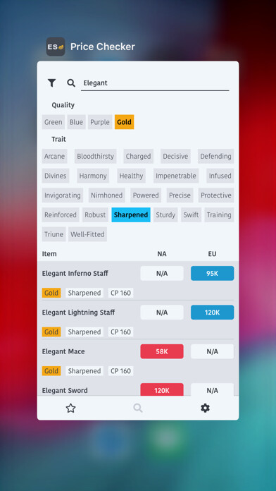 Emulate iPhone app ESO Price Checker using MyAndroid