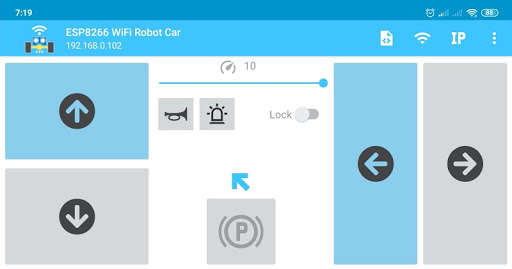 Run android online APK ESP8266 WiFi Robot Car from MyAndroid or emulate ESP8266 WiFi Robot Car using MyAndroid