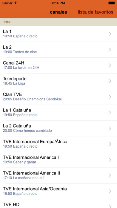 Emulate iPhone app España listados de TV using MyAndroid