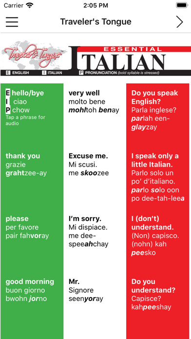 Emulate iPhone app Essential Italian using MyAndroid