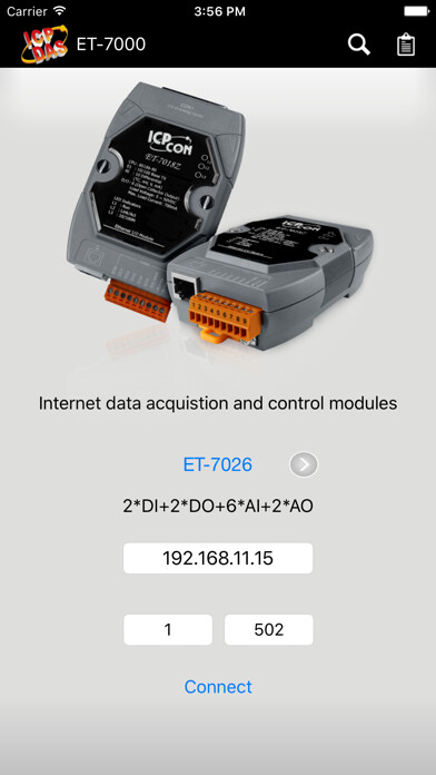 Emulate iPhone app ET-7000: a Modbus TCP connect tool for the ET-7000/ PET-7000 serious modules of ICP DAS using MyAndroid Emulate iPhone app ET-7000: a Modbus TCP connect tool for the ET-7000/ PET-7000 serious modules of ICP DAS using MyAndroid