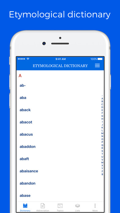 Emulate iPhone app Etymological Dictionary using MyAndroid