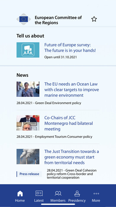 Emulate iPhone app EU Committee of the Regions using MyAndroid