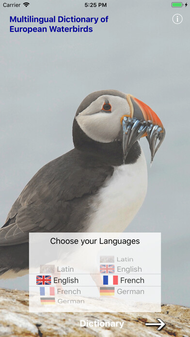 Emulate iPhone app European Birds Names Lite using MyAndroid