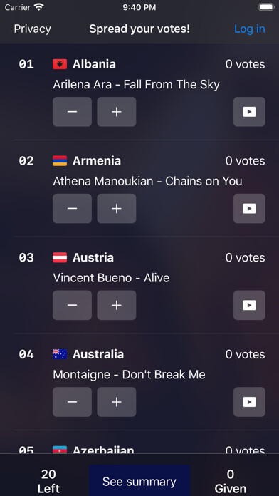 Emulate iPhone app EuroScorer - Voting App using MyAndroid