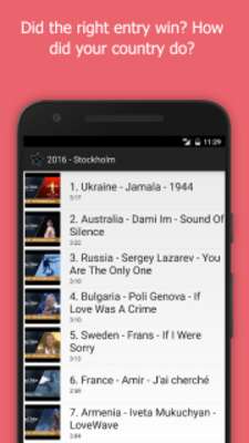Emulate Android APK Eurovision Songs