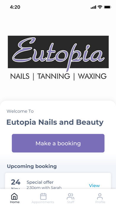 Emulate iPhone app Eutopia Nails and Beauty using MyAndroid