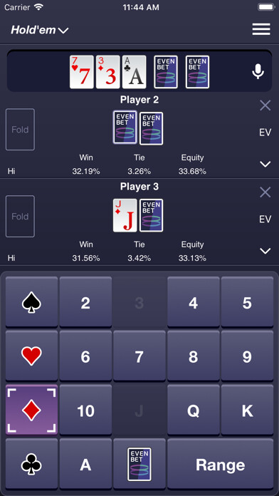 Emulate iPhone app Evenbet Poker Calculator using MyAndroid