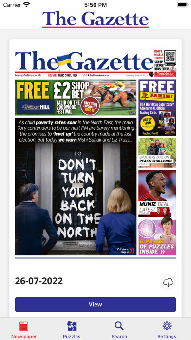 Emulate iPhone app Evening Gazette (Teesside) using MyAndroid