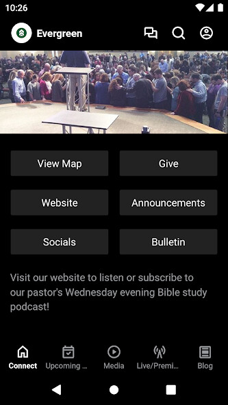 Emulate iPhone app Evergreen Church Tulsa using MyAndroid